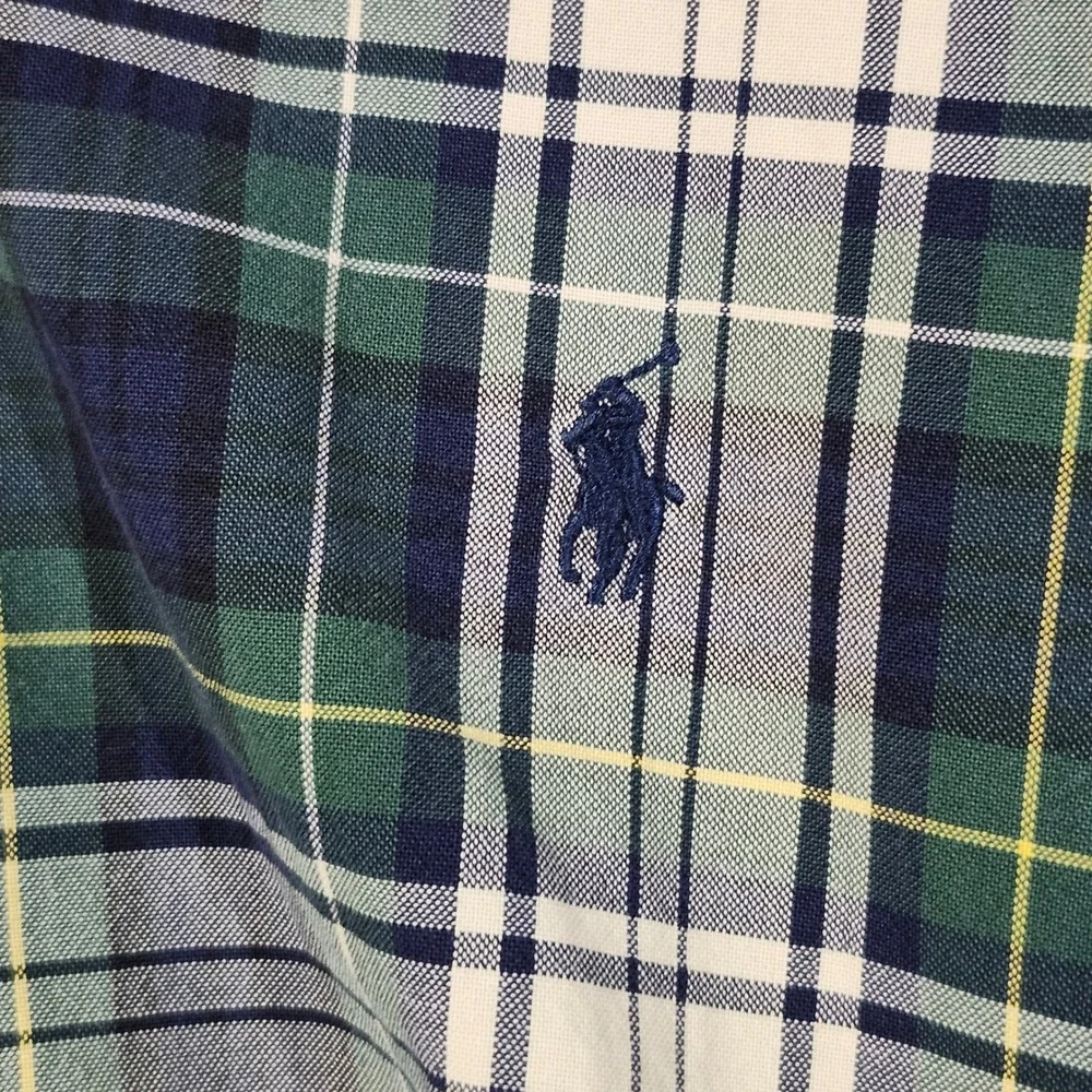 Polo Ralph Lauren Blake Mens Large Green Navy Plaid Cotton Button Down Shirt